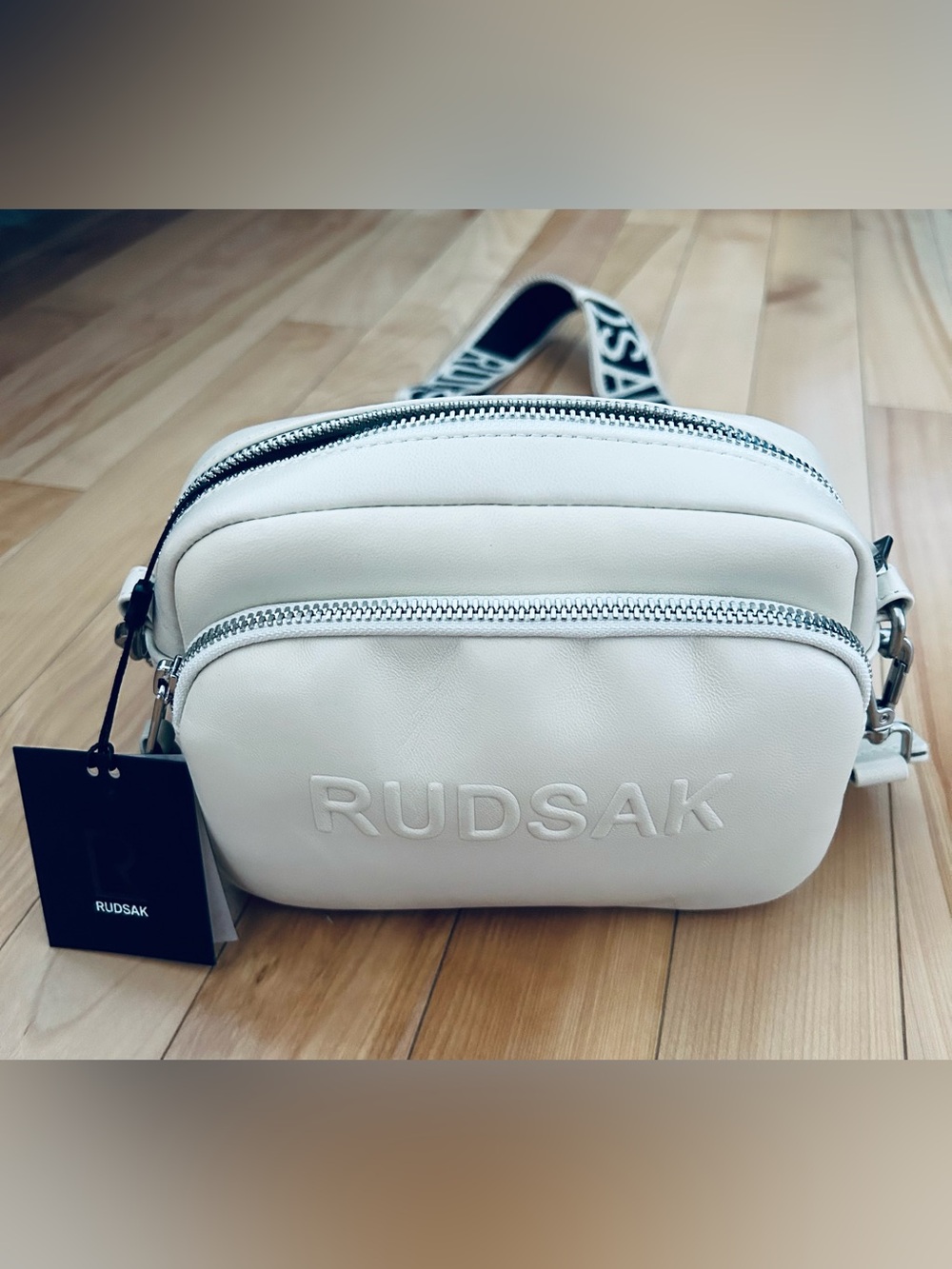 RUDSAK White Leather Belt Bag with Logo Strap